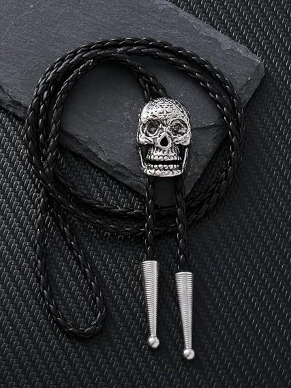 NEW Bolo Tie Skull Skeleton Leather Necktie Rope Cord Pendant Necklace Goth